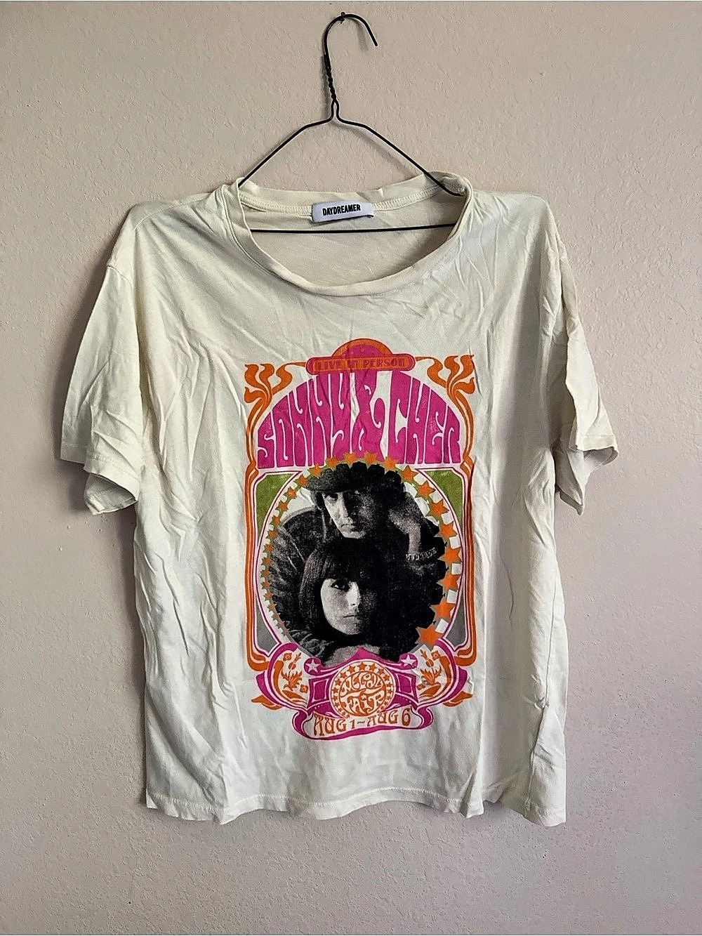 Daydreamer Sonny & Cher Melody Fair Boyfriend T-Shirt in Cream